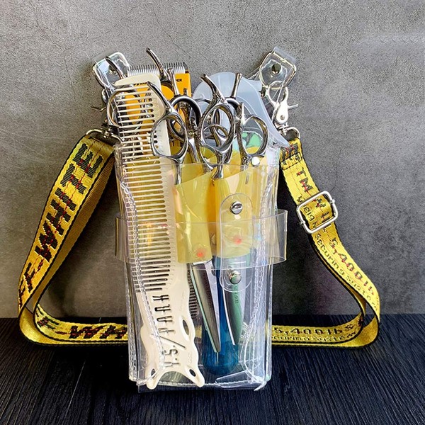 Transparent Scissor Bag, Leather Salon Hair Stylist Barber Scissors Shear Barber Waist Holder Case Bag, Pet Beauty Tool Pouch Holder Case (Color : Yellow)