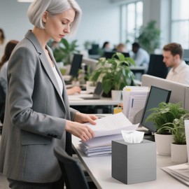 Chintu Tissue Box Cover, Square Modern Facial Acrylic Tissue Holder Napkin Dispenser Accessories for Bathroom Vanity Countertop,Bedroom Dresser,Night Stand,Desk,Office (Sliver)