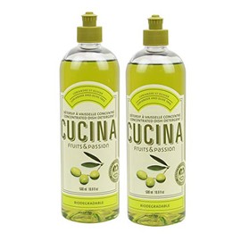 Cucina Fruits & Passion Biodegradable Concentrated Liquid Dish Soap Detergent 16.9 Ounces - 2 Pack (Sea Salt and Amalfi Lemon)