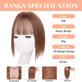 Mscat Clip in Bangs, Bangs Hair Clip Hair Toppers for Women 50% Human Hair Mixed, Bangs Clip in Hair Extensions 360° 3D Cover Wispy Fake Clip on Bangs for Women(Medium Brown, 5×8 3D Bangs)