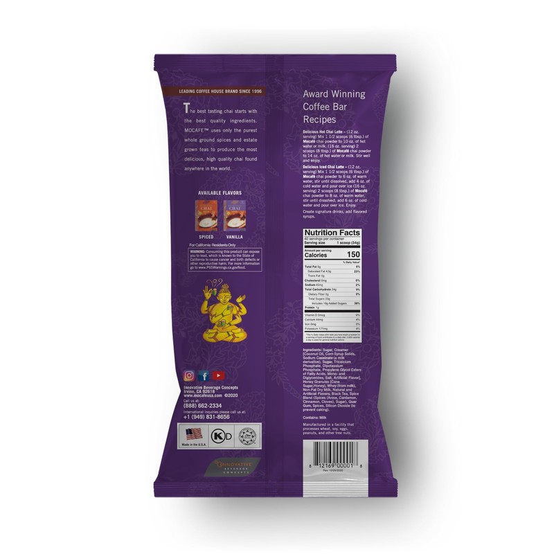 MOCAFE Spiced Chai Tea Latte Powder Mix, 3 Pound Bulk