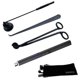 VAVICO Candle Wick Trimmer Cutter Snuffer Arc Lighter Set Candle Care Kit Electric Plasma USB Rechargeable Long Windproof Lighter Candlesnuffer Candles Wicks Dipper (Matte Black)