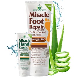 Miracle Foot Repair Cream 8oz + 1oz Hand Healing Aloe Vera Lotion for Dry, Cracked Hands and Feet (8oz Cream) Hand Combo Pack / 미라클 풋 리페어 크림 8온스 + 1온스 핸드 건조하고 갈라진 손과 발을 위한 알로에 베라 로션 치유 (8온스 크림) Hand Combo Pack