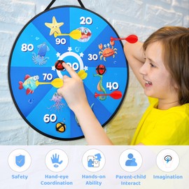 26 Inches Double-sided Foldable Kids Dart Board Set, Maomaoyu Velcro Dart Board for Party Garden Games for Kids with 12 Velcro Balls, Outdoor Toys & Presents for 5 6 7 8 9 10 11 Year Old Boys, Ocean