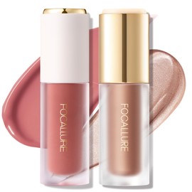 FOCALLURE Liquid Blush and Highlighter Duo - Velvety Weightless Face Makeup Set, Buildable Dewy Cheek Tint & Luminizer, Smudge-Proof Long Lasting, Natural Glow Cheekbones,Honey Coral Kiss