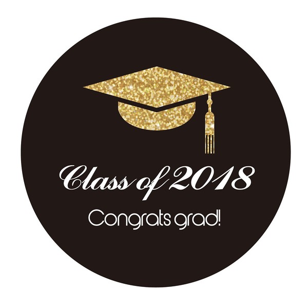 40-Pack, 2" Gold Class of 2018 Graduation Stickers, Congrats Grad Party Circle Favor Sticker Labels
