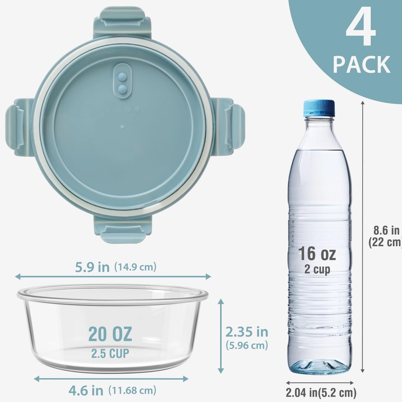 20oz Food Storage Containers with lids Set, Airtight 2.5 Cup