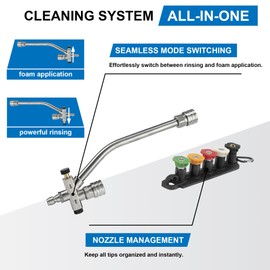 POWER TOWN Foam Cannon Dual Connector Accessory for Pressure Washer, Dual-Purpose Nozzle and Soap Cannon Switch, Dual Spray Lance with 5 Power Washer Tips and Holder, 1/4" Quick Connect