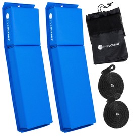 Five Oceans Contour Flat Boat Fender, Boat Fenders, Boat Bumpers for Docking, 2-Pack - 24-Inch, Blue, with 3/8-Inch x 5-Foot Fender Line and Convenient Storage Bag, Waterproof PVC Fabric - FO4613