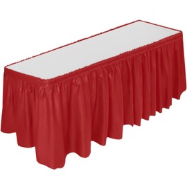 DecorRack Table Skirt, 29 in x 14 ft -BPA Free- Plastic Tableskirt, Disposable, Reusable, Rectangular Tablecloth Skirt, Red (1 Pack)