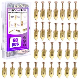 mznowsea 60 Pcs Self Drilling Drywall Anchors Kit, 3 Sizes, No Drill, Holds Up to 50 lbs, for Gypsum Wallboard, Drywall, Wall Lights, Picture Frames, Curtains, Clocks