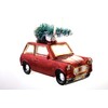 Festive Red Retro Mini with Christmas Tree on Roof Bauble