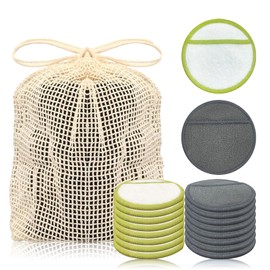 Chloven Reusable Cotton Rounds 16 Pack - Machine Washable Bamboo Charcoal Makeup Remover Pads for Face, Bamboo Terry Face Wipes Reusable Makeup Pads with Laundry Bag