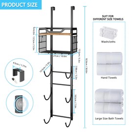 Over The Door Towel Racks for Bathroom, 5 Tier Towel Rack Wall Mounted with Wire Basket Floating Shelf, Rolled Towel Storage Holder Organizer for Small Bathroom/Camper/Rv, Black