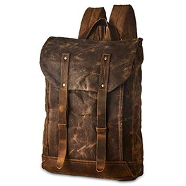BRASS TACKS Leathercraft Men's Waterproof Waxed Canvas Backpack Casual Large 15.6 inch laptop Bookbag Brown Color