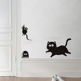 Cute Black Cat Catch Mouse Wall Decals Peel and Stick Mouse Gate 3D Funny Wall Sticker DIY Removable Vinyl Art Murals for Living Room Baby Rooms Bedroom Animal Nursery Decor