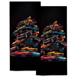 VANZEV Muscle Car Hand Towels Gifts - 2 Pack, Soft Microfiber Polyester Vintage Cars Bath Towel Set for Kitchen Spa Bathroom Hotel Decor for Women 14.5" X 28"