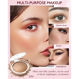 Glow Bronzing Powder, Shimmer Blush Powder, Shimmering Bronzer Makeup, Fine Powder, Waterproof & Sweat-Resistant, Highly Pigmented, Durable Blush Cosmetics for Various Skin Types, 1 x 14 g, Brown-03#