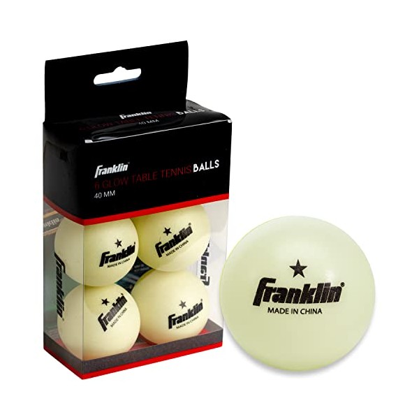 Franklin Sports Glow in The Dark Ping Pong Balls - Official Size + Weight 40mm Table Tennis Balls - One Star Glow in The Dark Ping Pong Balls - Durable High Performance Balls - Green - 6 Pack