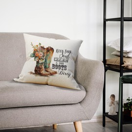 Retro Western Country Floral Cowboy Boot Keep Your Soul Clean and Your Boots Dirty Throw Pillow Cover,Cowgirl Teen Girls Gifts,18 x 18 Inch Western Decorative Linen Cushion Cover for Sofa Couch Bed