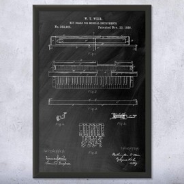 Piano Keyboard Patent Framed Print (11x14) Musician Gifts, Piano Key Art, Music Wall Art, Piano Player Gifts, Music Room Decor, Framed Art