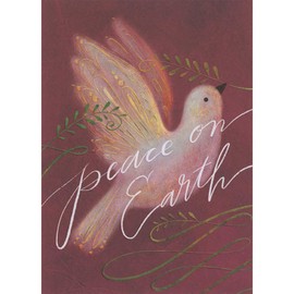 Designer Greetings Peace on Earth: Dove and Olive Branches on Dark Red Religious Christmas Card for Someone in God's Service
