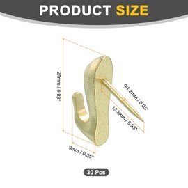 sourcing map 30 Pcs Push Pin Picture Hooks, Zinc Alloy Picture Hanging Nails Thumb Tacks Hanging Hooks with Nails for Wall Wooden Board, Gold