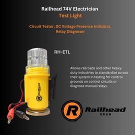 Railhead 74V Electrician Test Light – Circuit Tester, DC Voltage Presence Indicator, Manual Relay Diagnoser, 360° Lens, Magnetic Base, Fuse Protection, 6ft Alligator Clips & Probes RH-ETL