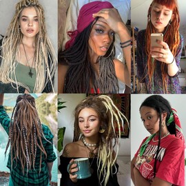 Leeven 18 Inch Ombre Blonde Dreadlock Extensions Hippie Single Ended Dreads 40 Strands Synthetic Reggae Dreadlocks Soft Dreads Hair Extensions /27613#