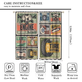Cars Repair Service Curtains Vintage Car Spare Parts, Auto Repair Service and Mechanic Garage Design Blackout Rod Pocket Curtains for Bedroom Living Room Window Drapes 2 Panel Set 42x54 Inch