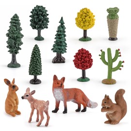 Juego de 12 cifras de animales del bosque, para decoración de árbol de Navidad, decoración de tartas, linda ardilla, figura de zorro, juguete de conejo