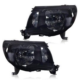 LQI Headlights Assembly Compatible with Toyota Tacoma 2005-2011 Bumper Headlamp Smoke lens Black Housing Clear Reflector Pair