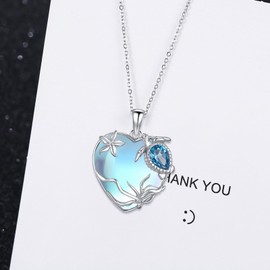 CRWENG Sea Turtle Necklace for Women 925 Sterling Silver Heart of the Ocean Moonstone Pendant Necklace Turtle Moonstone Jewelry Gift for Wife Mom