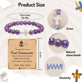 Cross Bracelets for Girls Boys Baptism First Communion Confirmation Gift Christian Bracelets Easter Basket Stuffers for Teens (Communion-Emperor Stone)