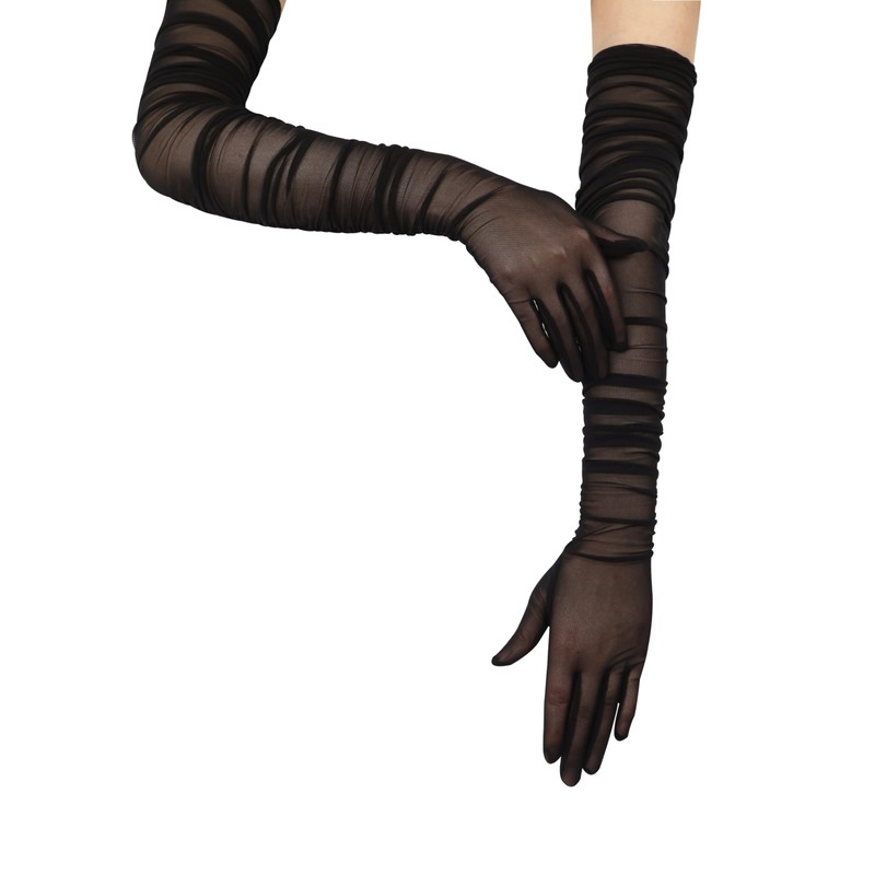 QRBTSCL Women's Stretchy Super Long Tulle Gloves Ruched Opera Mush