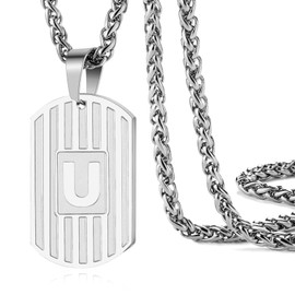Rajputana Initial A-Z Letter Pendant Necklace for Men Hypoallergenic Dog Tag Chain Necklace Non-Fading Stainless Steel Chain 24 Inches, Stainless Steel, No Gemstone