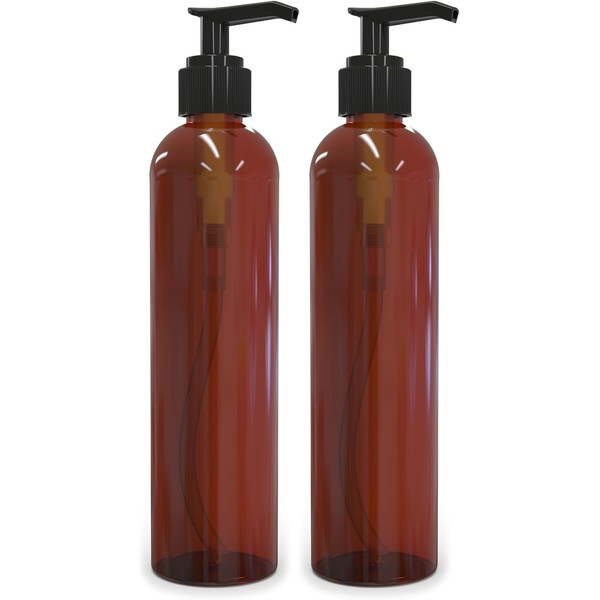 Empty Lotion Pump Bottles, BPA-Free Refillable Plastic 8 Oz Amber