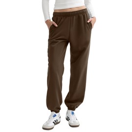 PUMIEY Womens Sweatpants High Waisted Workout Joggers with Pockets Casual Baggy Pants, Chocolate Medium