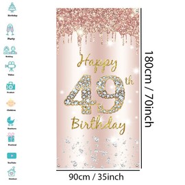 49th Birthday Decoration Women, Happy 49th Birthday Door Banner Rose Gold, 49th Birthday Fabric Sign Poster Door Decoration, 49th Birthday Background Banner Ladies, Birthday Party Welcome Sign