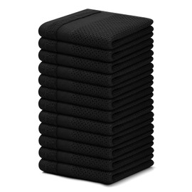 Homaxy 100% Cotton Dish Cloths, 12 Pack - 12 x 12 Inches, Waffle Weave Super Soft and Absorbent Dish Towels Quick Drying Dishcloths, Black