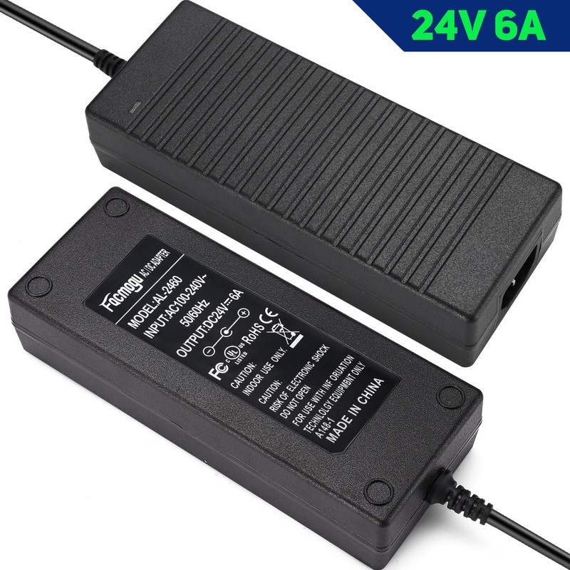 Facmogu 24V 6A Power Adapter AC 100-220V to DC 144W