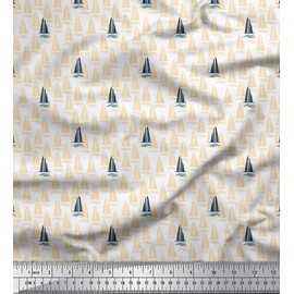 Soimoi Orange Cotton Voile Fabric Yacht & Waves Nautical Printed Craft Fabric by the metre 56 Inch Wide