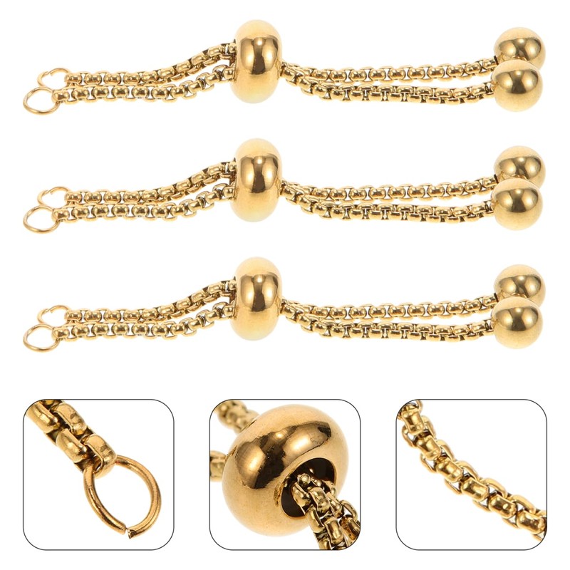 Sewroro 3pcs Adjustable Bracelet Slider Extender Chains Stainless Steel Bracelet