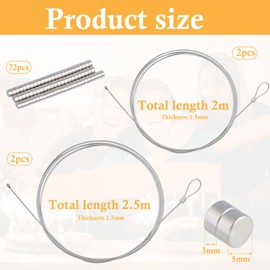 DXLing Photo Wire Rope with 72 Magnets 200 cm x 1.5 mm and 250 cm x 1.5 mm Photo Cord Photo Wire with Magnets for Hanging Photos Postcards Pack of 4
