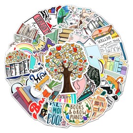50 pcs Book Stickers, Waterproof Vinyl Stickers Reading Stickers, Stickers for Scrapbooking Reading Stickers, for Laptop Water Bottle Car Bike Helmet Phone Guitar Skateboard