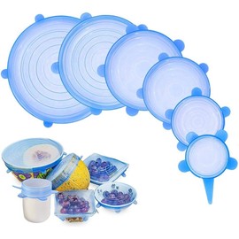 RabbitStorm Tapas Elásticas de Silicona 6 PCS,Envoltura Plástica Reutilizable Alternativa,Resistentes al Calor, Refrigeración, Antiderrames,para Lavavajillas, Microondas, Horno y Congelador(Azul)