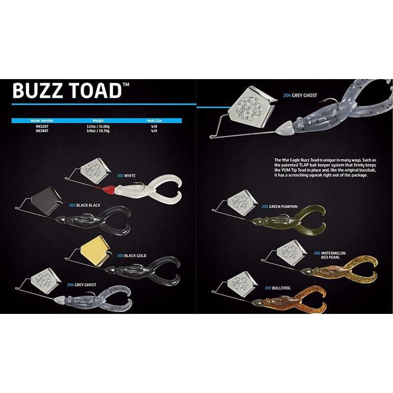 War Eagle Custom Lures WE38BT202 Buzz Toad - Black/Black (3/8oz),