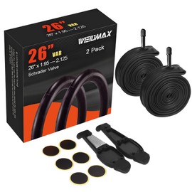 26 Inch Bike Tube, 26'' x 1.95/2.10/2.125 Replacement Inner Tire Tubes 2 Pack, Heavy Duty Thorn Resistant Inner Tire with Repair Tool Kit for Most Adult Bikes, Premium Quality Butyl Rubber Made