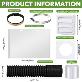 Glooglitter Dryer Vent Kit 4 Inch Dryer Ducting Tube Vent Hose Connector Wall Ducting Kit for Air Circulation (Black)