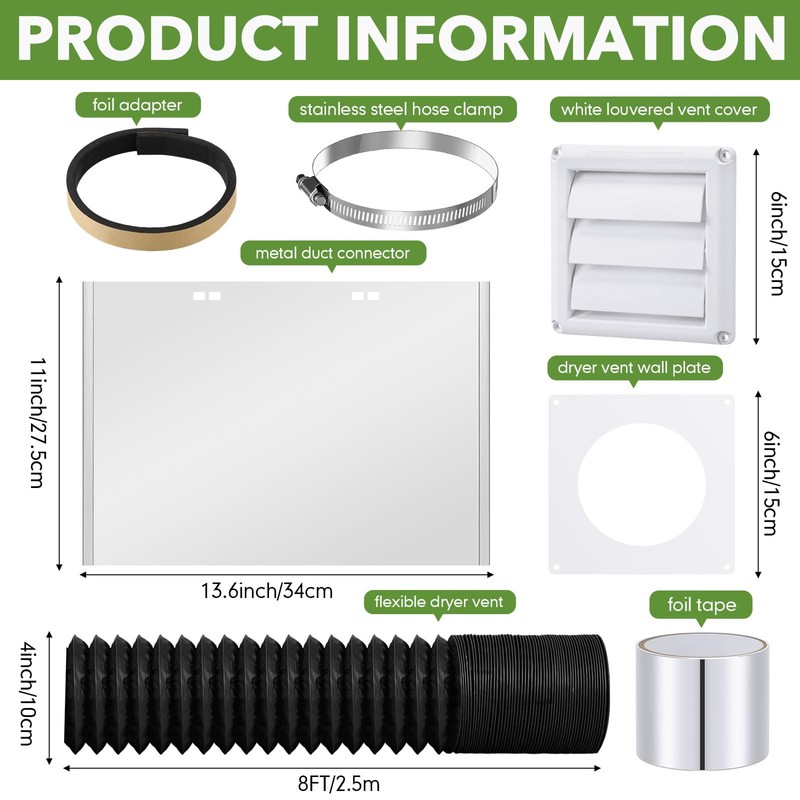Glooglitter Dryer Vent Kit 4 Inch Dryer Ducting Tube Vent